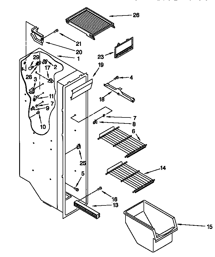 Kenmore 10658567890 freezer liner diagram