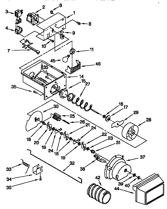 Kenmore 10658567890 motor and ice container diagram