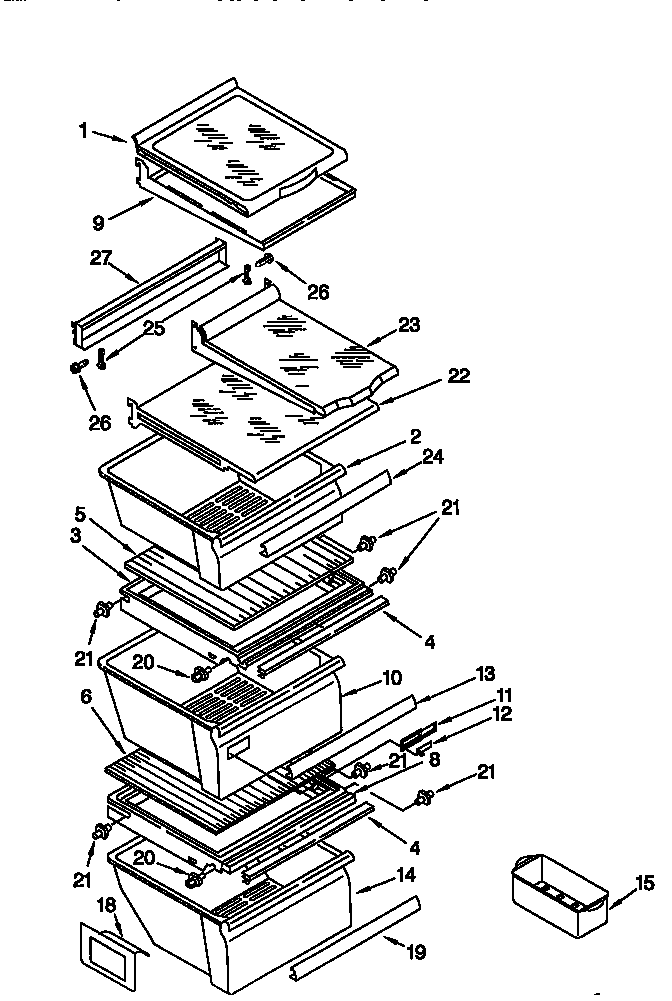Whirlpool GD27DQXFN01 refrigerator shelf diagram
