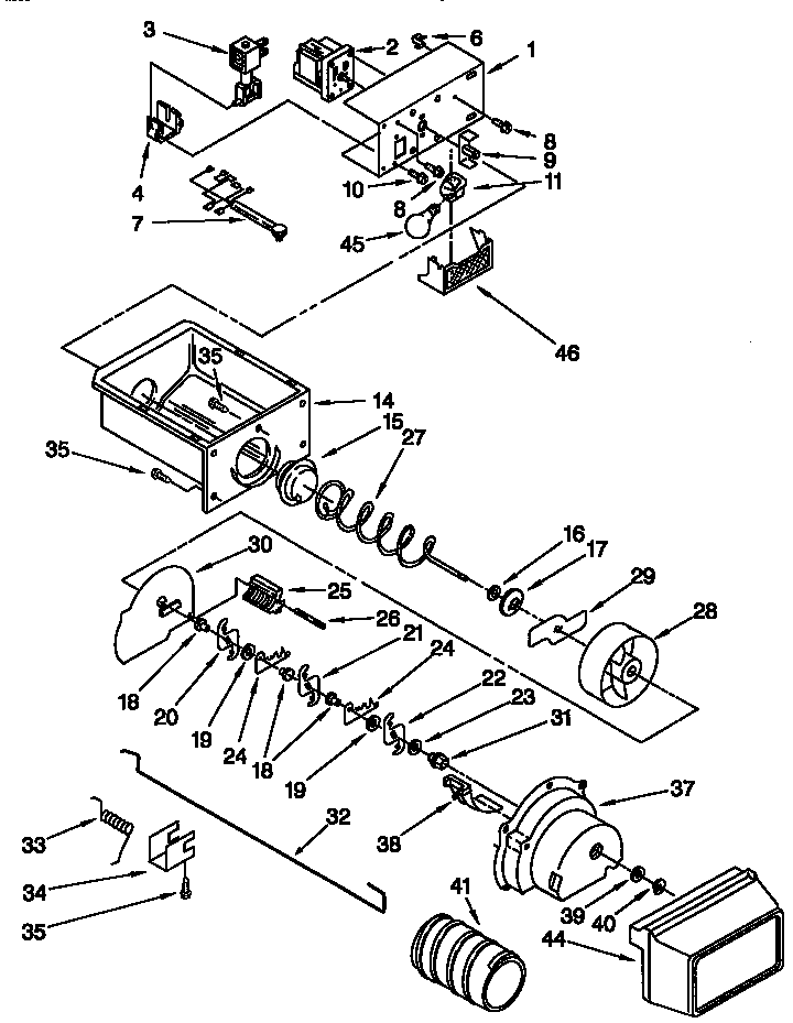 Whirlpool GD27DQXFN01 motor and ice container diagram