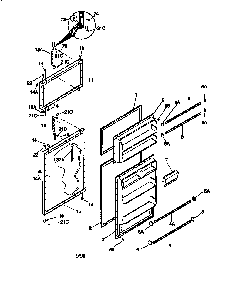 Kenmore 25338304892 fresh food and freezer doors diagram