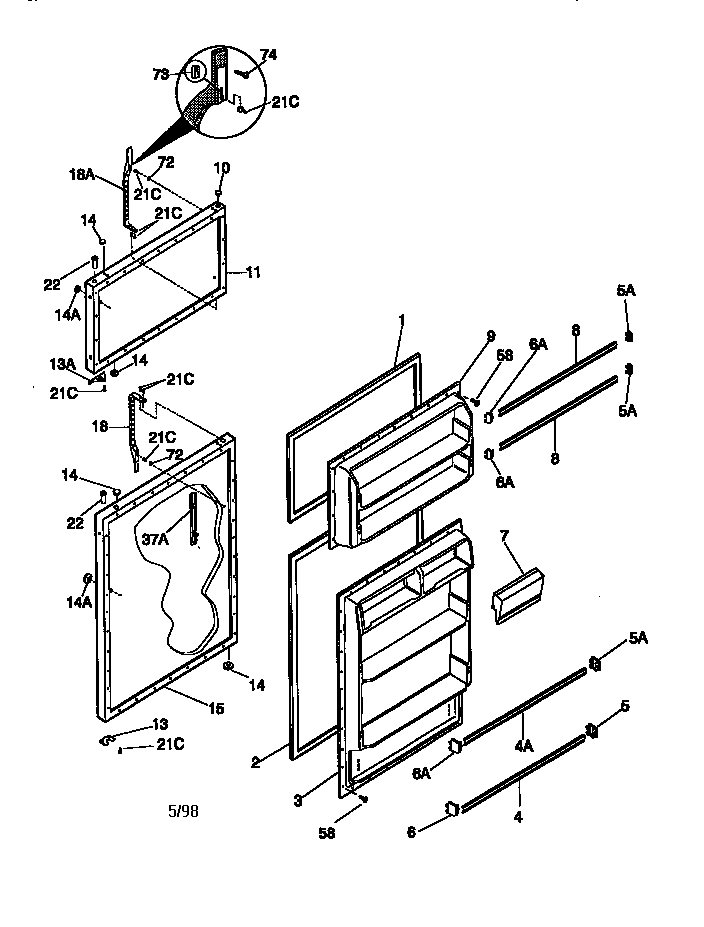Kenmore 25338307892 fresh food and freezer doors diagram