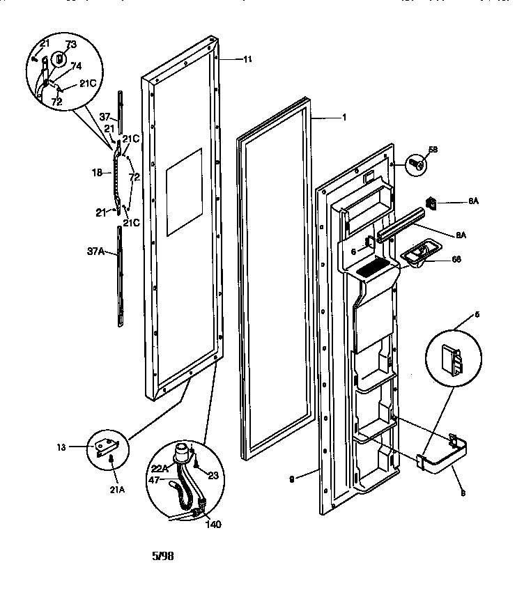 Kenmore 25358685890 freezer door diagram