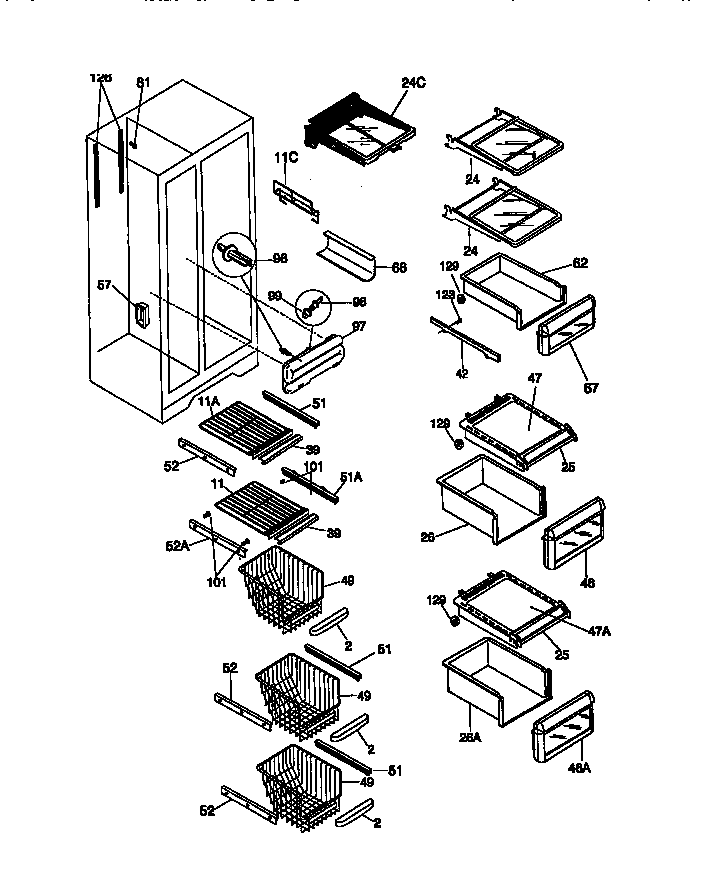 Kenmore 25358685890 shelves and accessories diagram