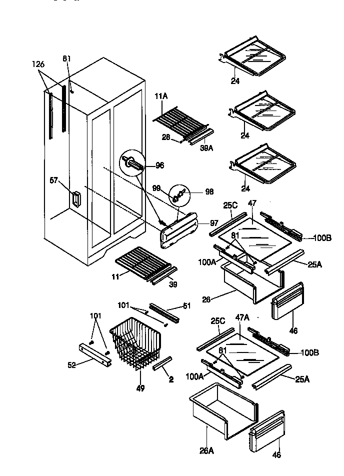 Kenmore 25358087890 shelves and accessories diagram