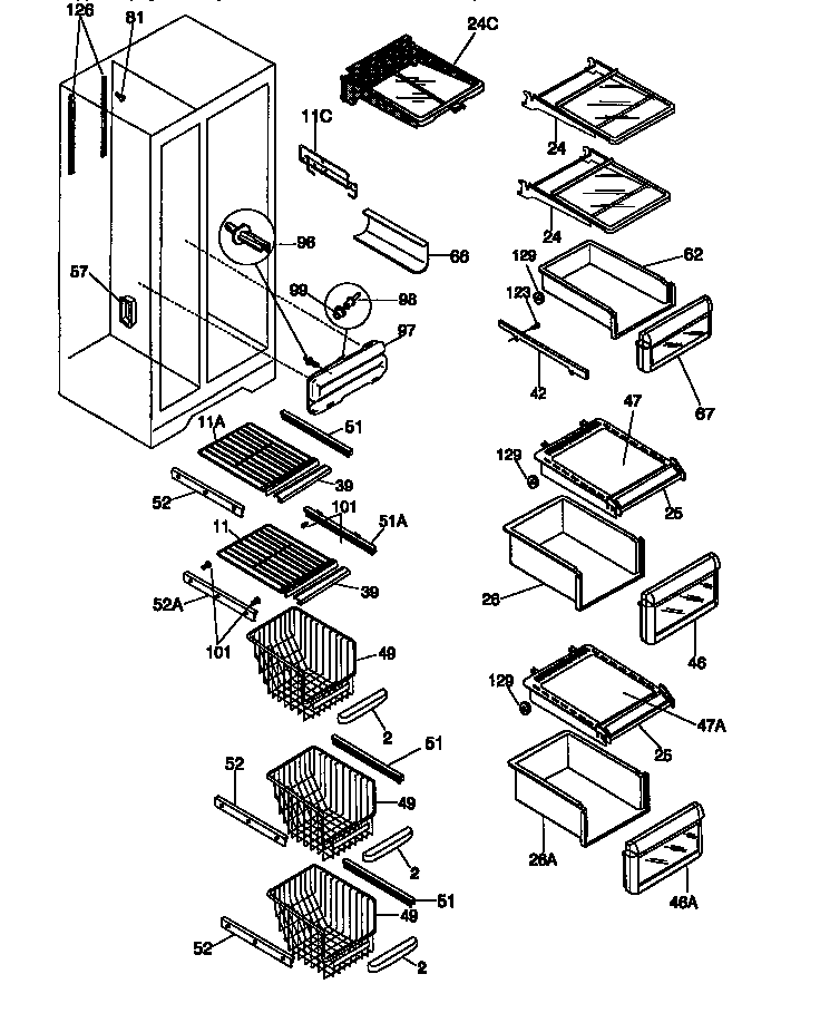 Kenmore 25358689890 shelves and accessories diagram