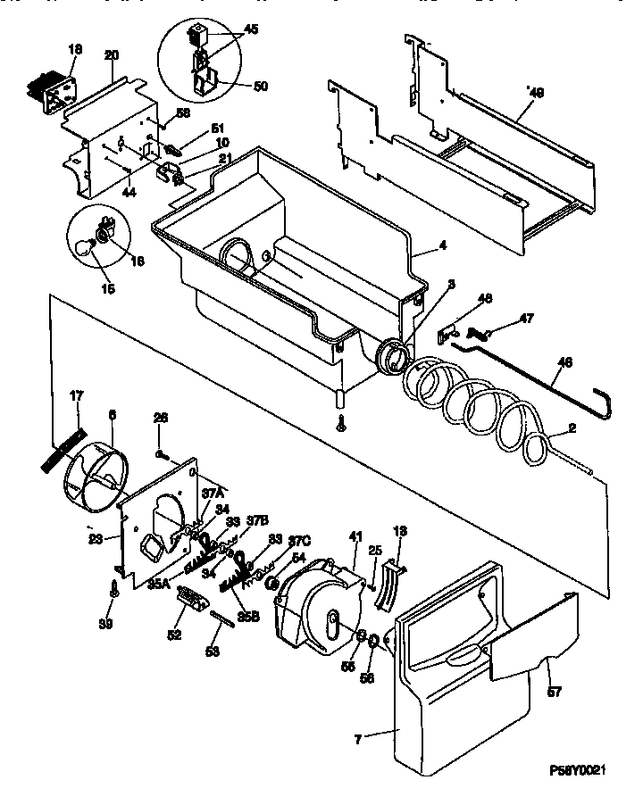 Kenmore 25358672890 ice bucket/auger diagram