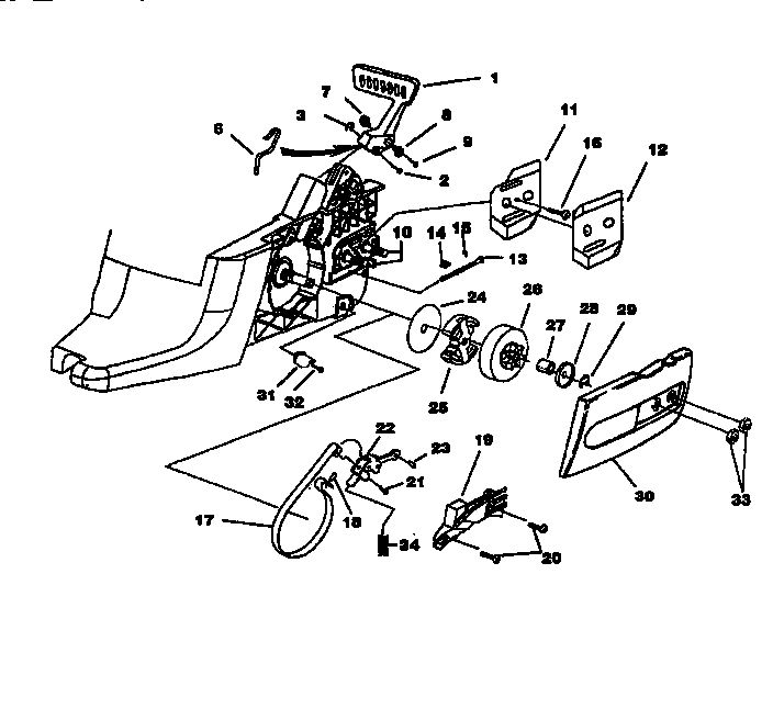 Homelite UT10773 clutch/chain brake/drive case cover diagram