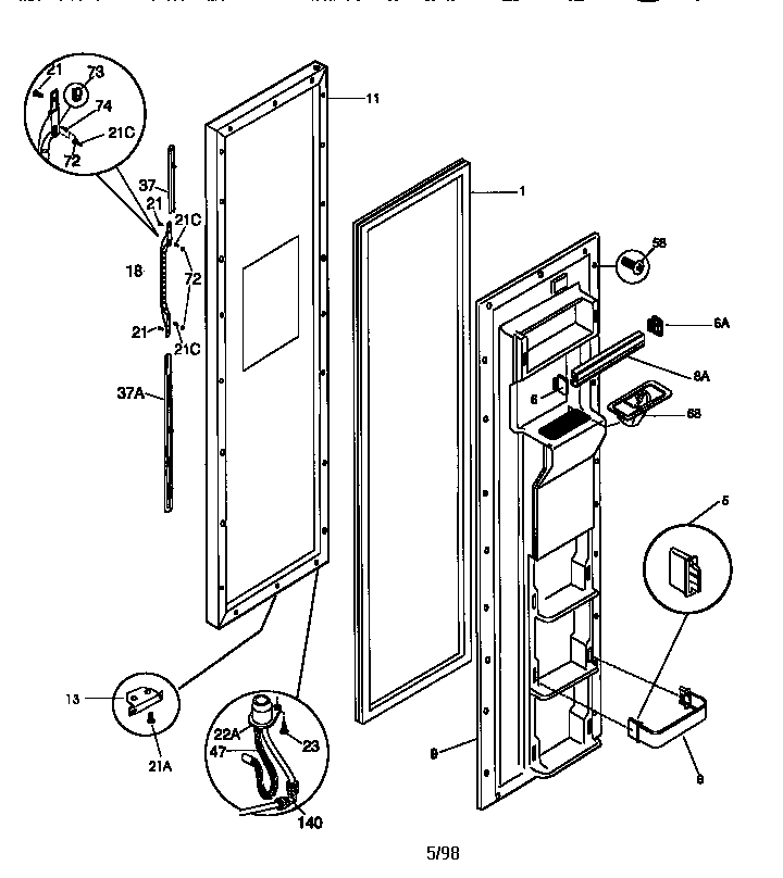 Kenmore 25358687890 freezer door diagram