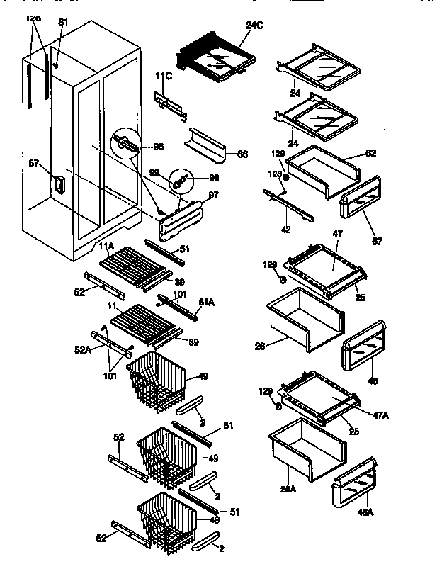 Kenmore 25358687890 shelves and accessories diagram