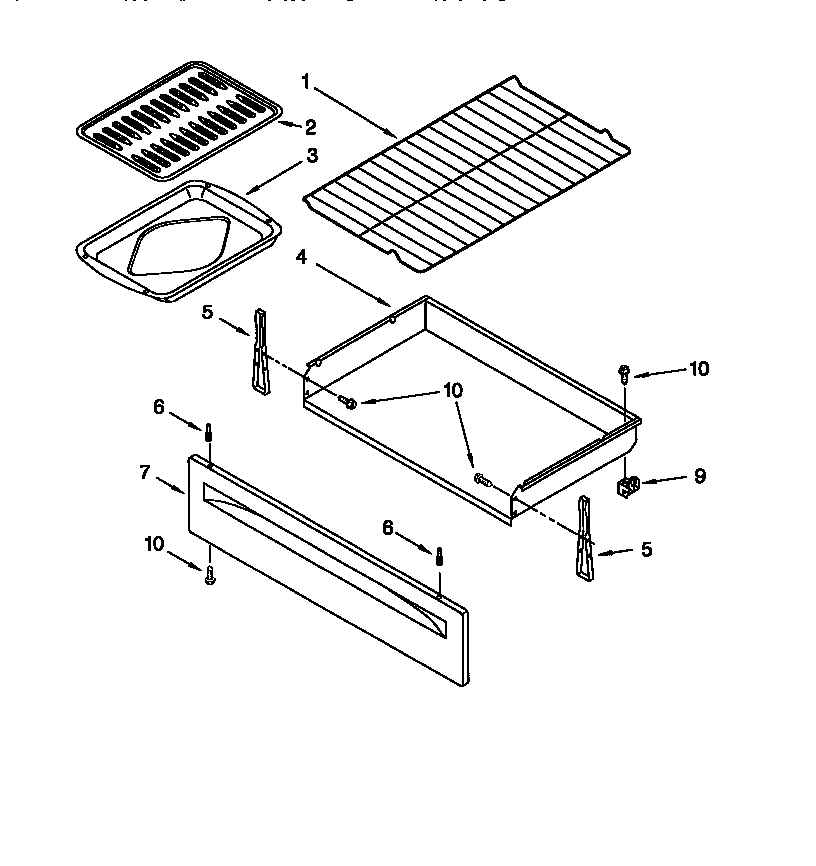 Whirlpool SF385PEGB0 drawer and broiler diagram
