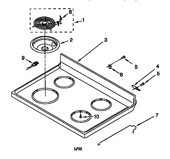 Whirlpool RF302BXGQ0 cooktop diagram
