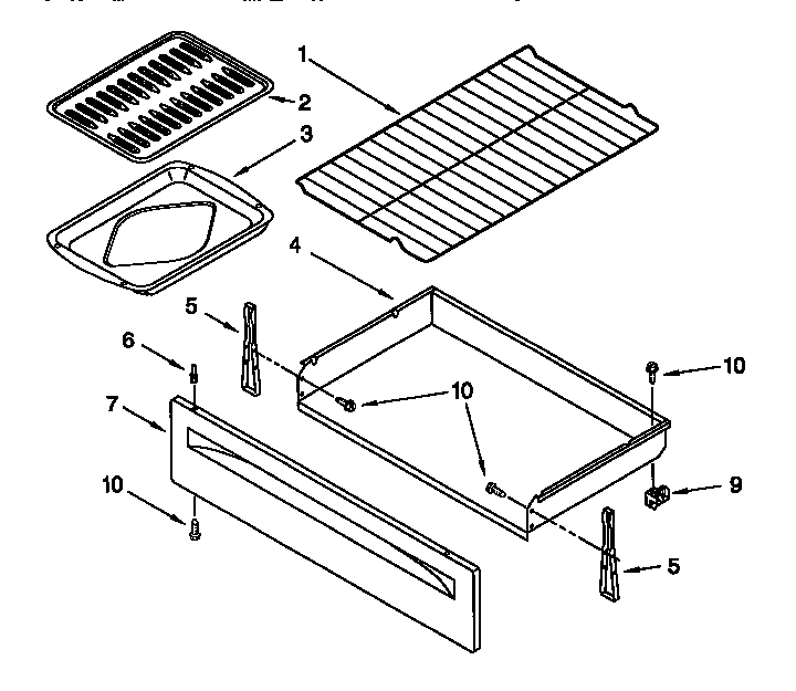 Whirlpool RF302BXGQ0 drawer and broiler diagram