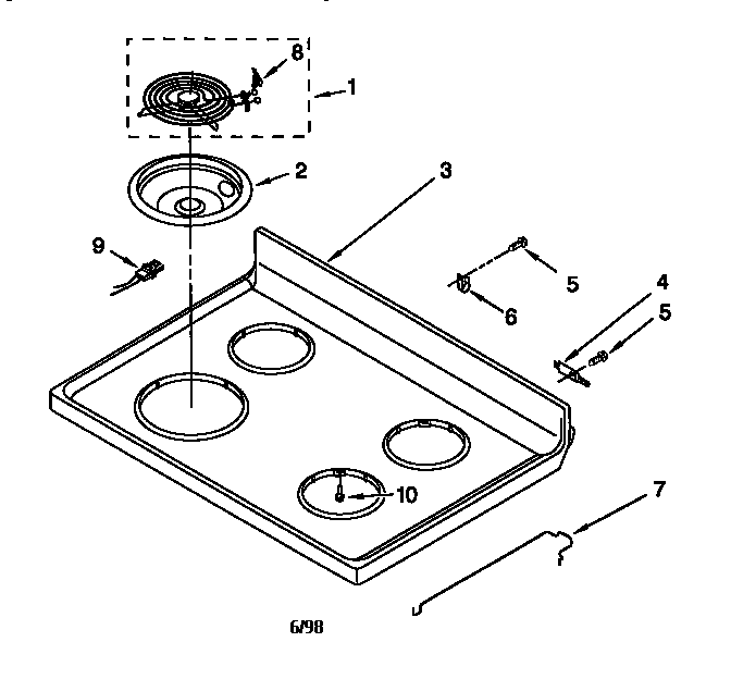 Whirlpool RF3020XGW0 cooktop diagram