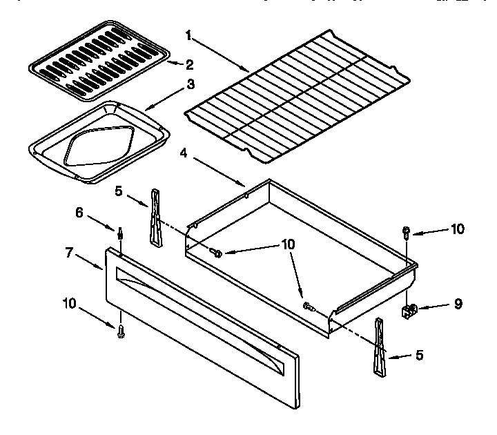 Whirlpool RF3020XGW0 drawer and broiler diagram