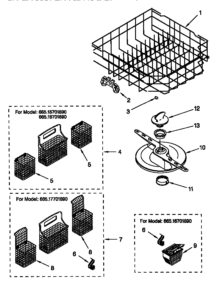 Kenmore 66517701890 lower dishrack diagram