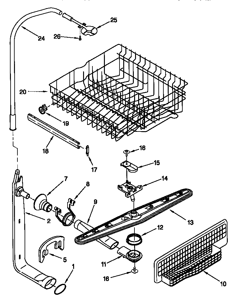 Kenmore 66516705890 upper dishrack and water feed diagram