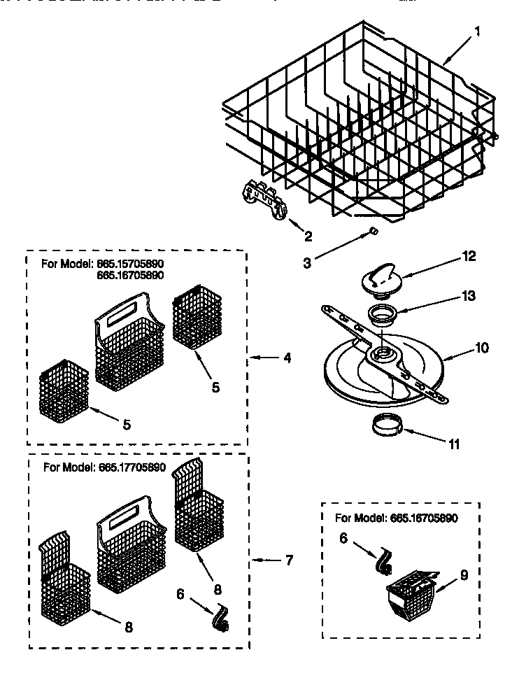 Kenmore 66516705890 lower dishrack diagram