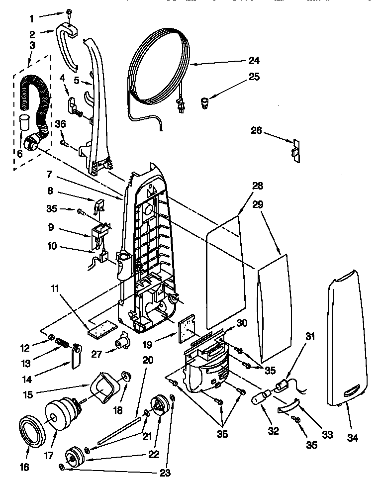 Kenmore 11638169890 dust compartment and motor diagram