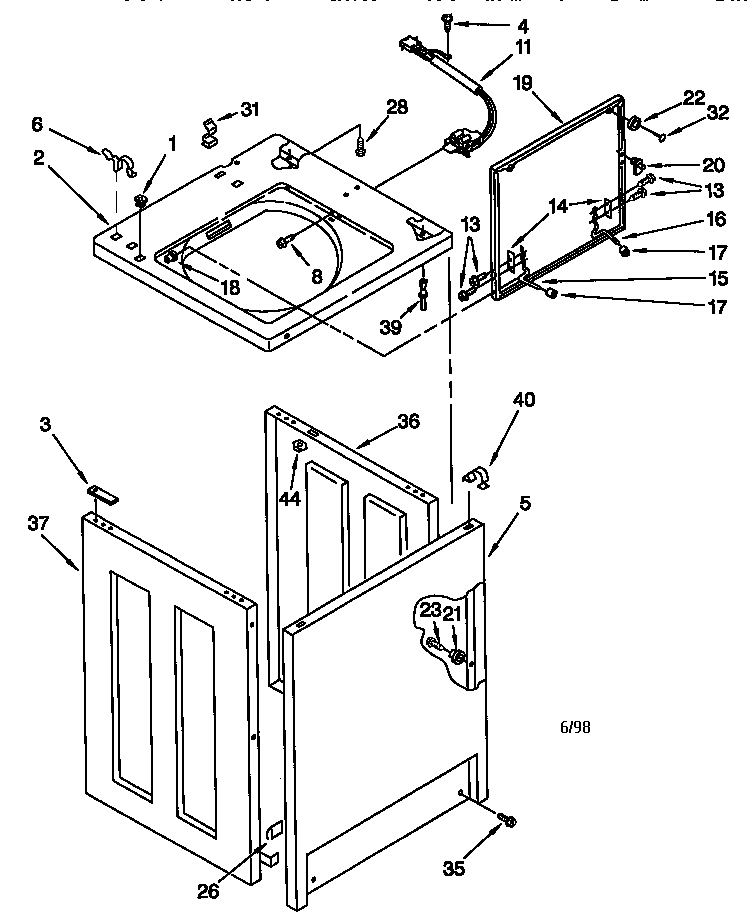 Whirlpool CAP2761EW0 top and cabinet diagram