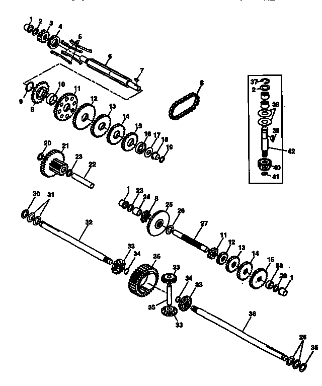 Sabre 15538G transaxle shafts and gears diagram