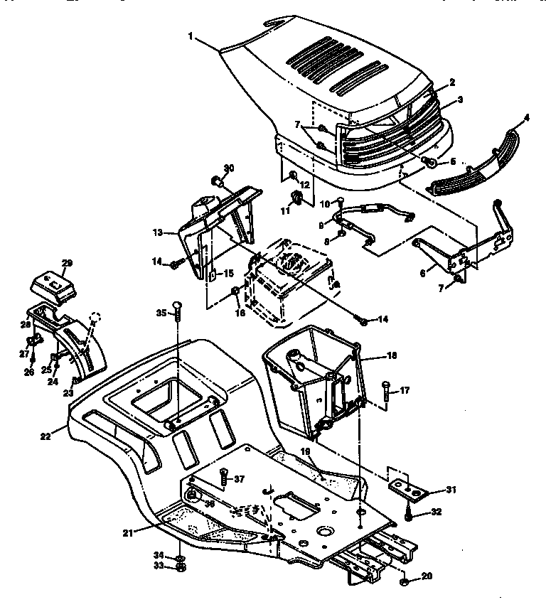 Sabre 15538G hood, frame, instrument panel diagram