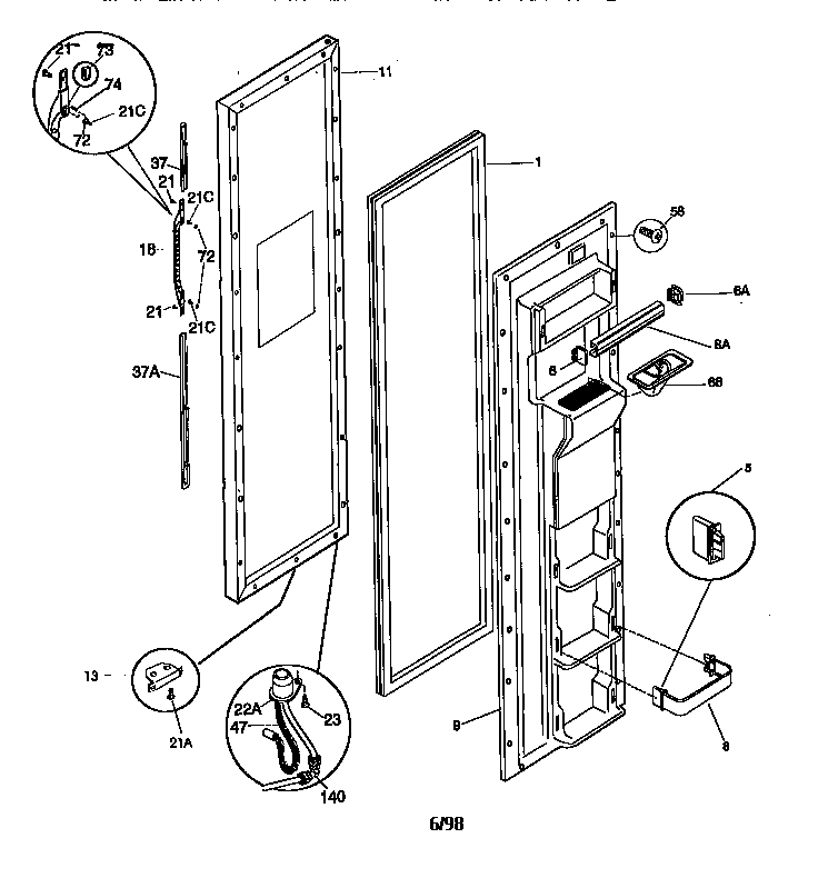 Kenmore 25358672891 freezer door diagram