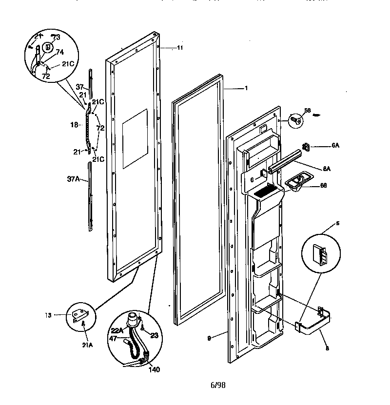 Kenmore 25358685892 freezer door diagram