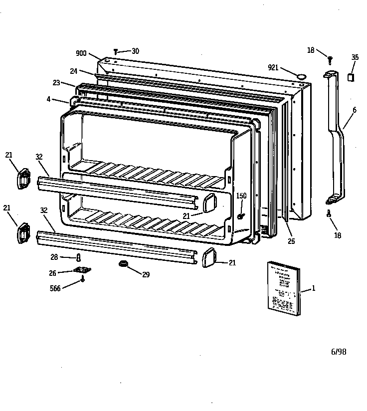 GE TBX18IIBBRWW freezer door diagram