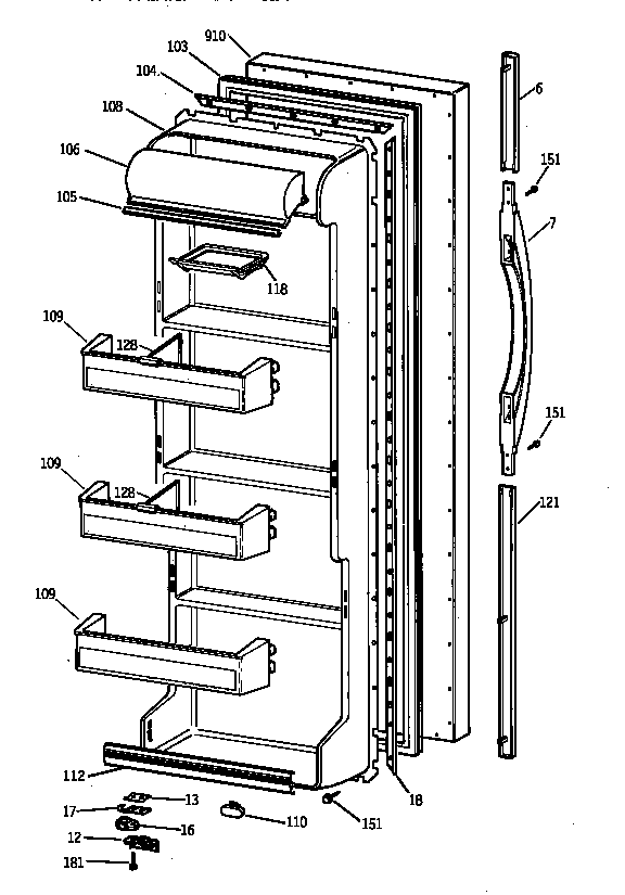 GE TFX20JRBAAA fresh food door diagram