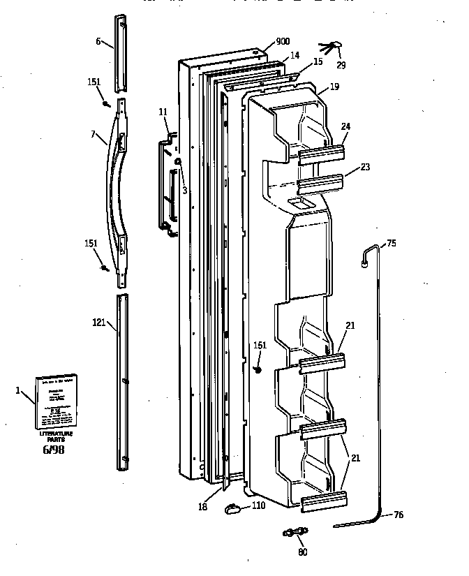 GE TFX20JRBAWH freezer door diagram