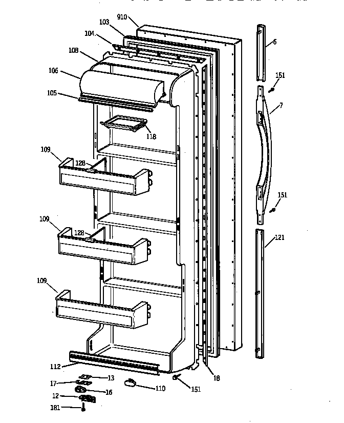 GE TFX20JRBAWH fresh food door diagram