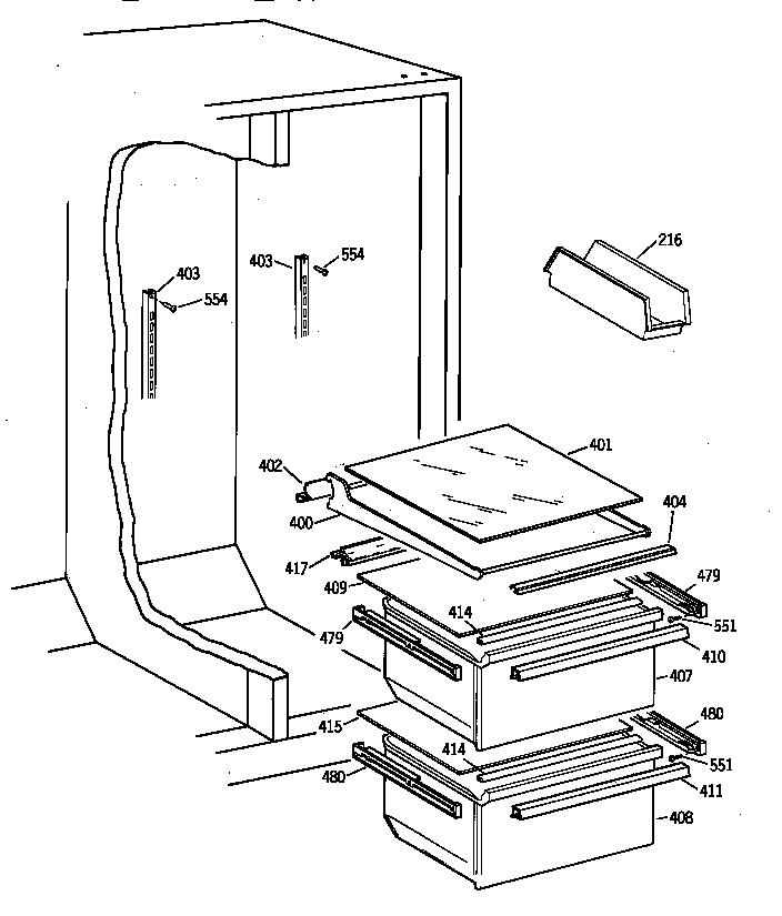 GE TFX20JRBAWH fresh food section diagram