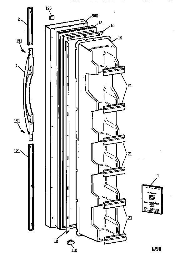 GE TFX20SABAAA freezer door diagram