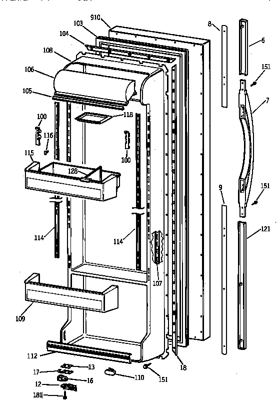 GE TFX22ARBAAA fresh food door diagram