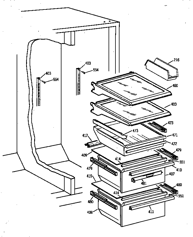 GE TFX22ARBAAA fresh food section diagram
