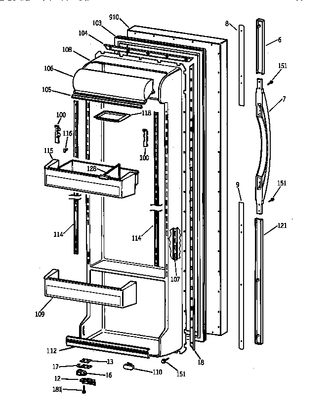 GE TFX22ARBAWW fresh food door diagram