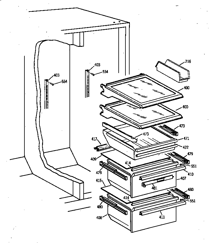GE TFX22ARBAWW fresh food section diagram