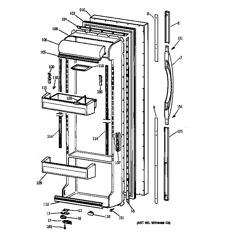 GE TFX22CRBAAA fresh food door diagram