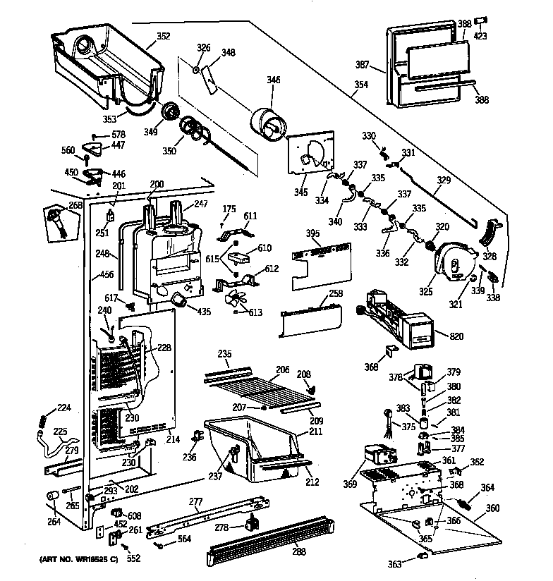GE TFX22CRBAAA freezer section diagram