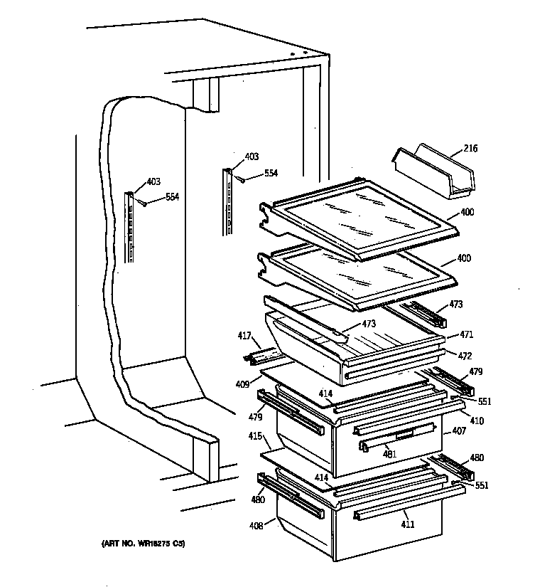 GE TFX22CRBAAA fresh food section diagram