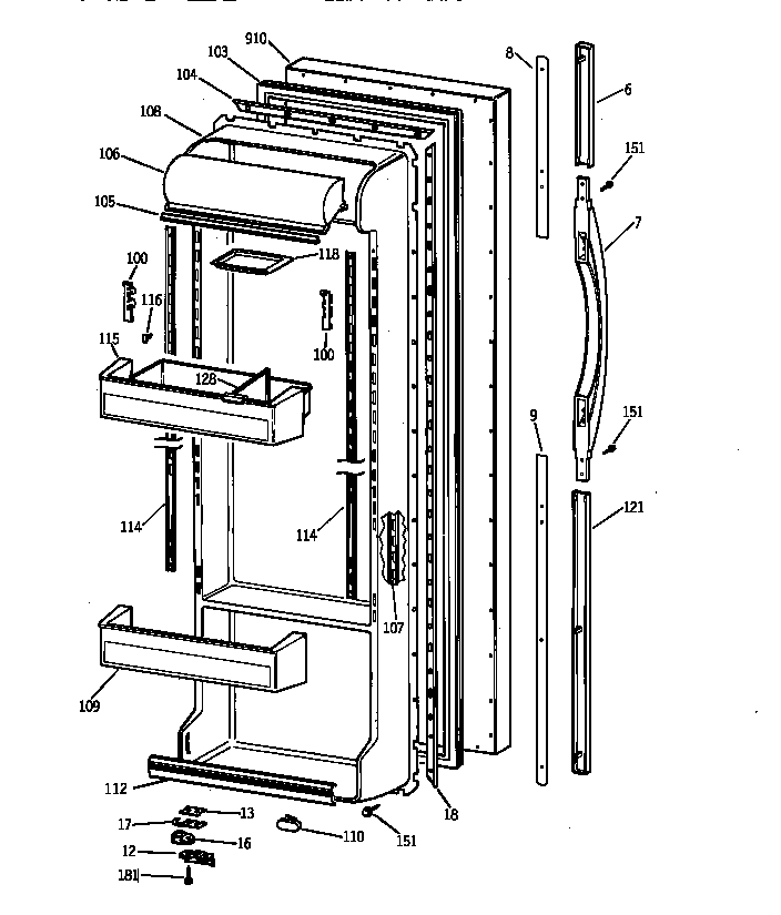 GE TFX22CRBAWW fresh food door diagram