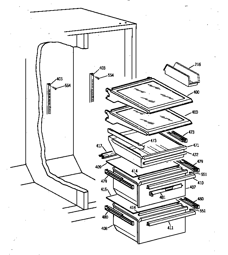 GE TFX22CRBAWW fresh food section diagram