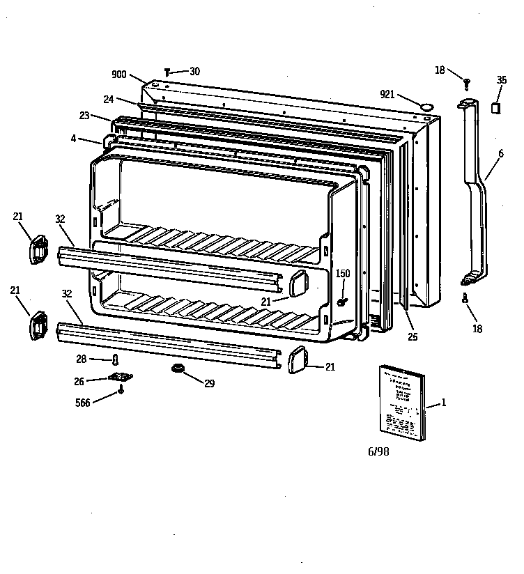 GE TBX18JIBARWW freezer door diagram