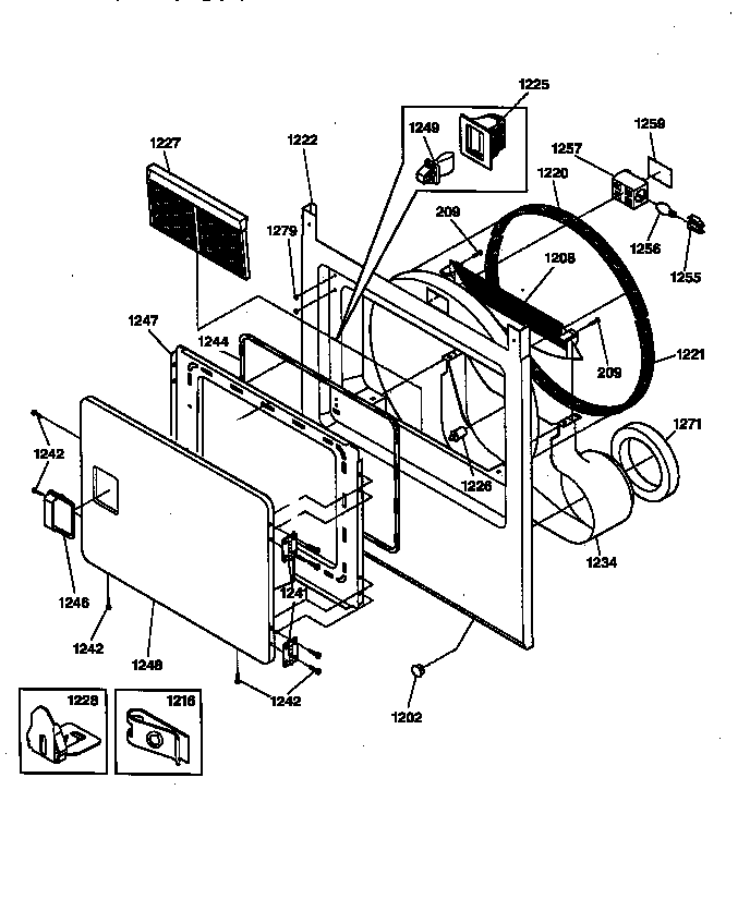 GE DSXH43ET0WB front panel & lint filter diagram