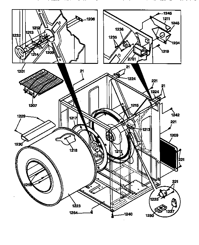 GE DSXH43ET0WB cabinet & drum diagram