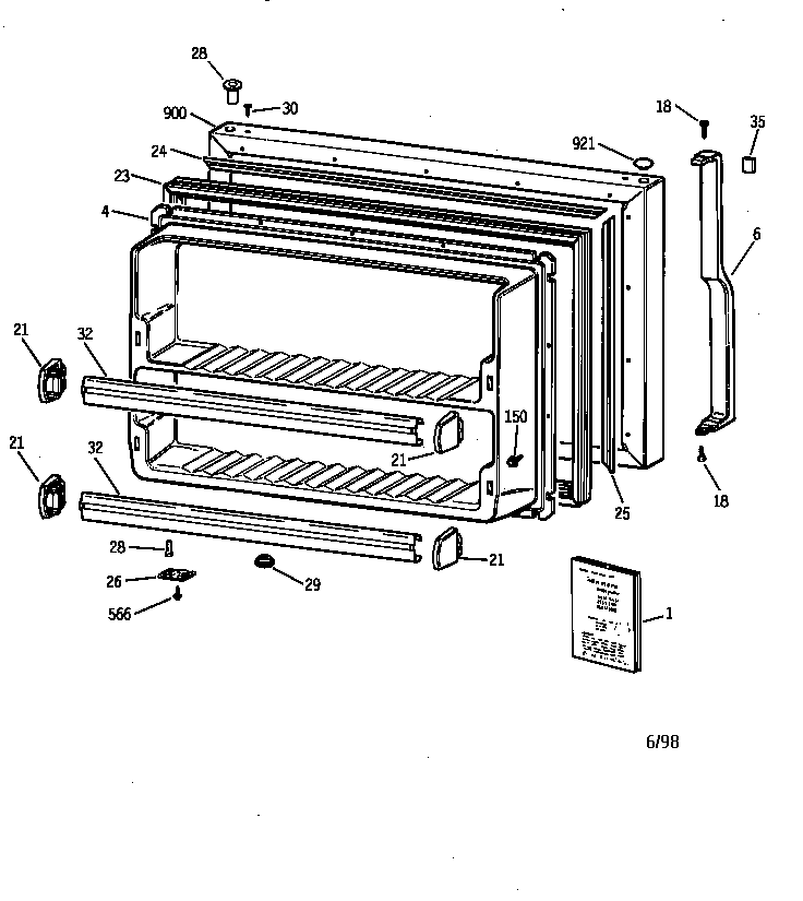 GE TBX24JABCRAA freezer door diagram