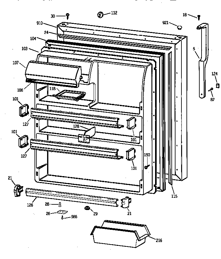 GE TBX24JABCRAA fresh food door diagram