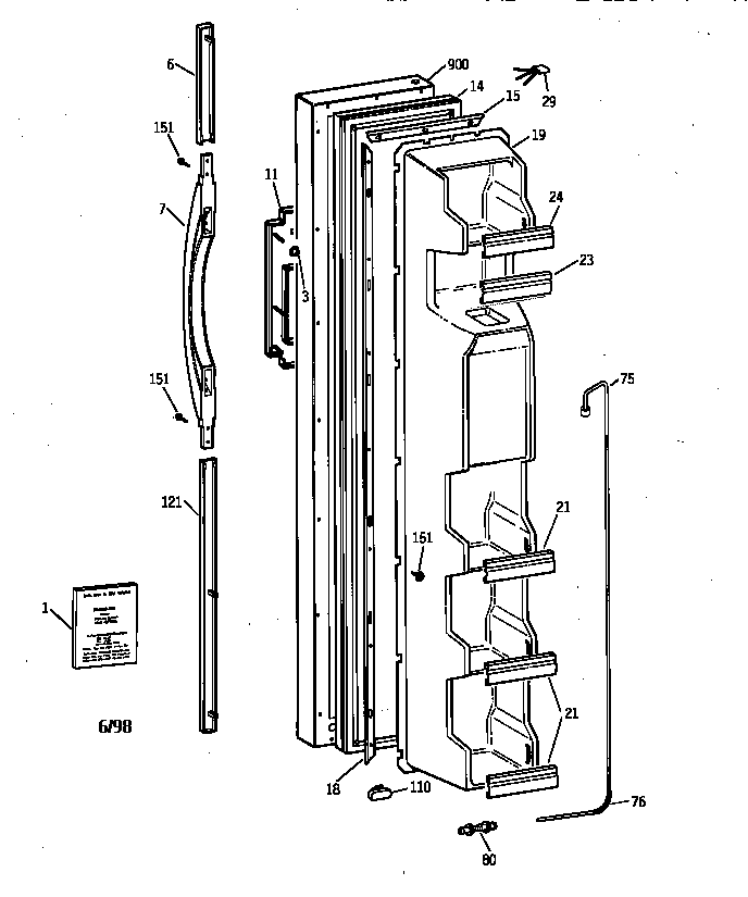 GE TFX22QRBAAA freezer door diagram