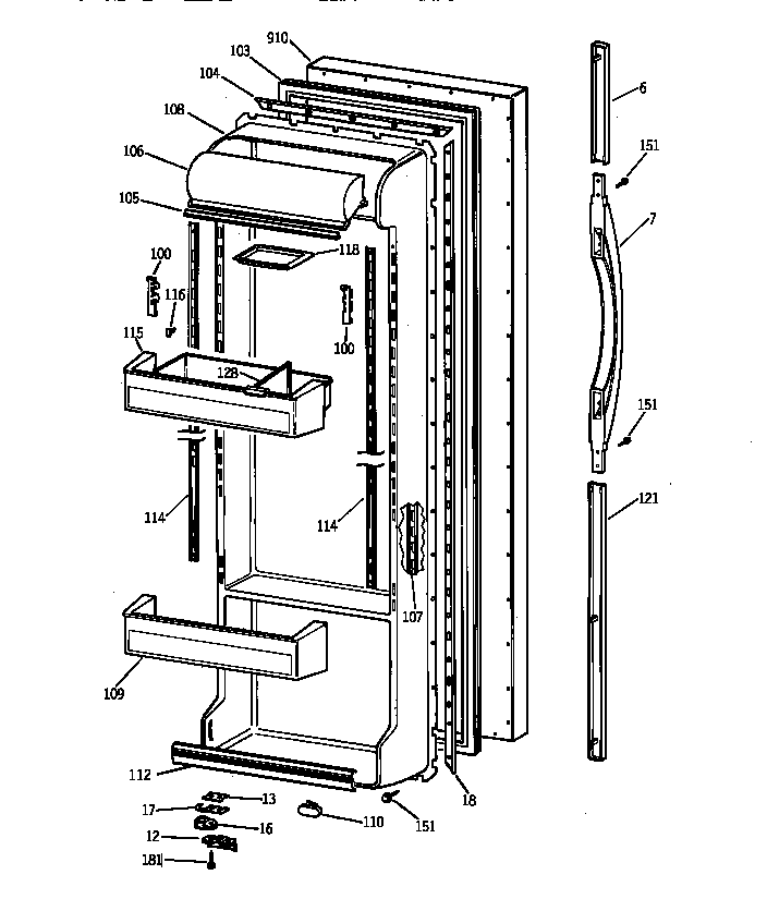 GE TFX22QRBAAA fresh food door diagram